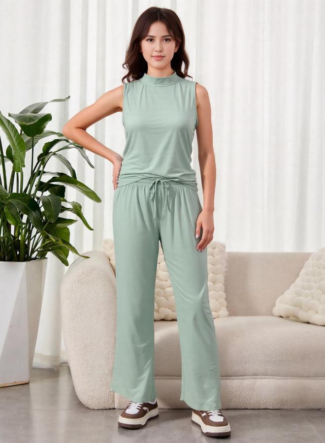 Take Two Women Green Sleeveless Top and Pyjama Set - Image 1